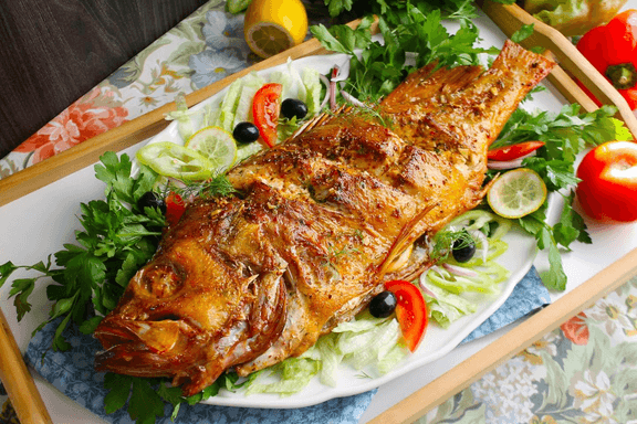 Whole Fried Red Perch with Rice