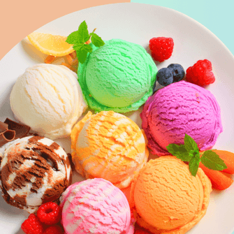 5 Scoops Ice Cream with Fruits and Whipped Cream