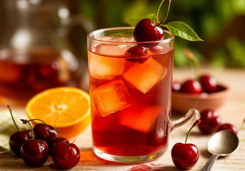 Iced fruit tea with jam