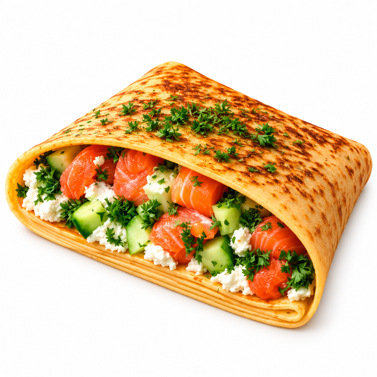 Cottage Cheese + Green Onions + Salmon + Cucumber Crepe