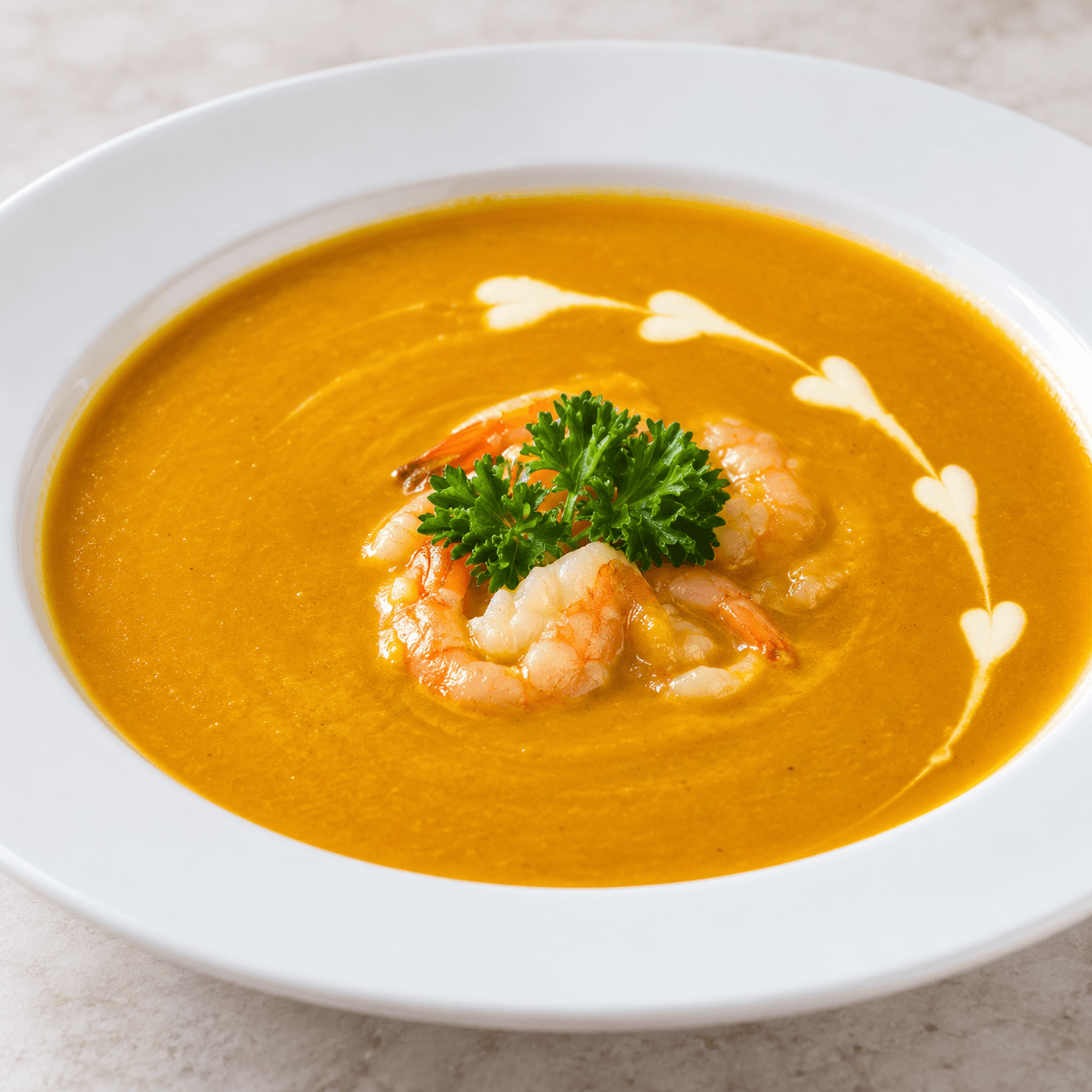 Creamy Pumpkin Soup with Shrimp