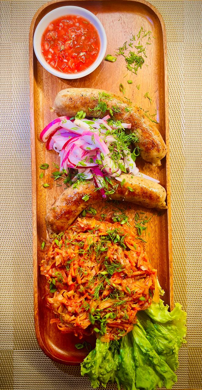 Grilled Sausages with Braised Cabbage